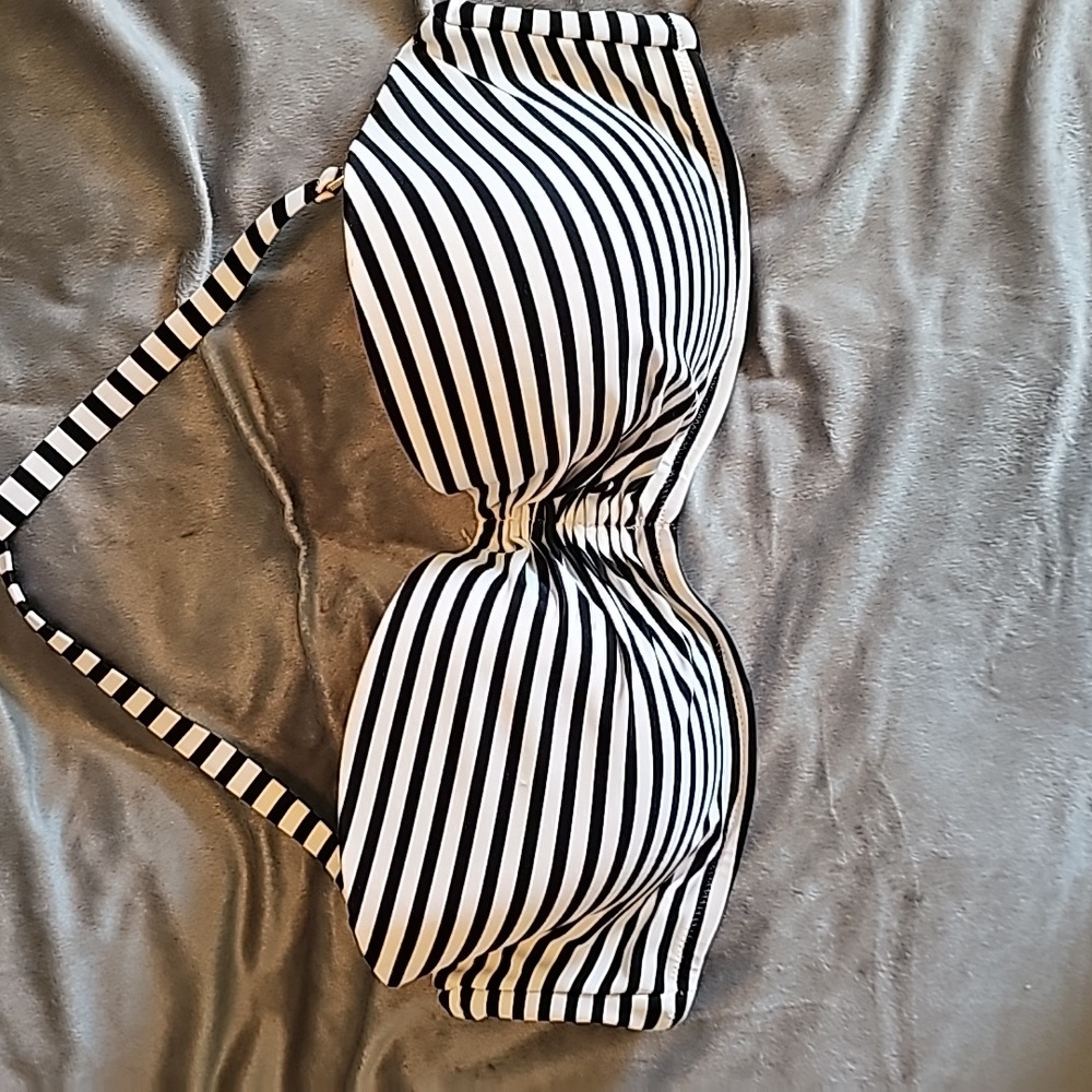 Striped lined wired balconett strapless removable straps bikini swim top